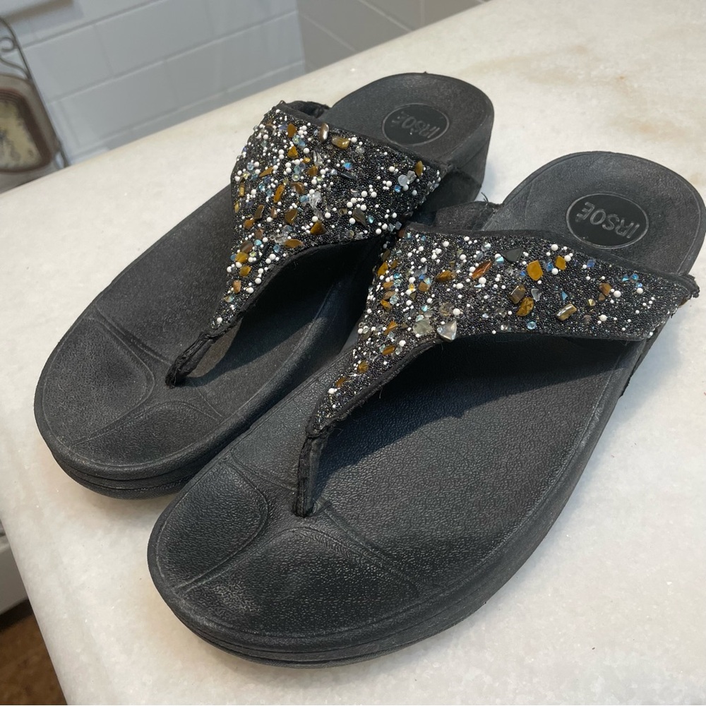 IRSOE Glitter Black Women's Sandals
